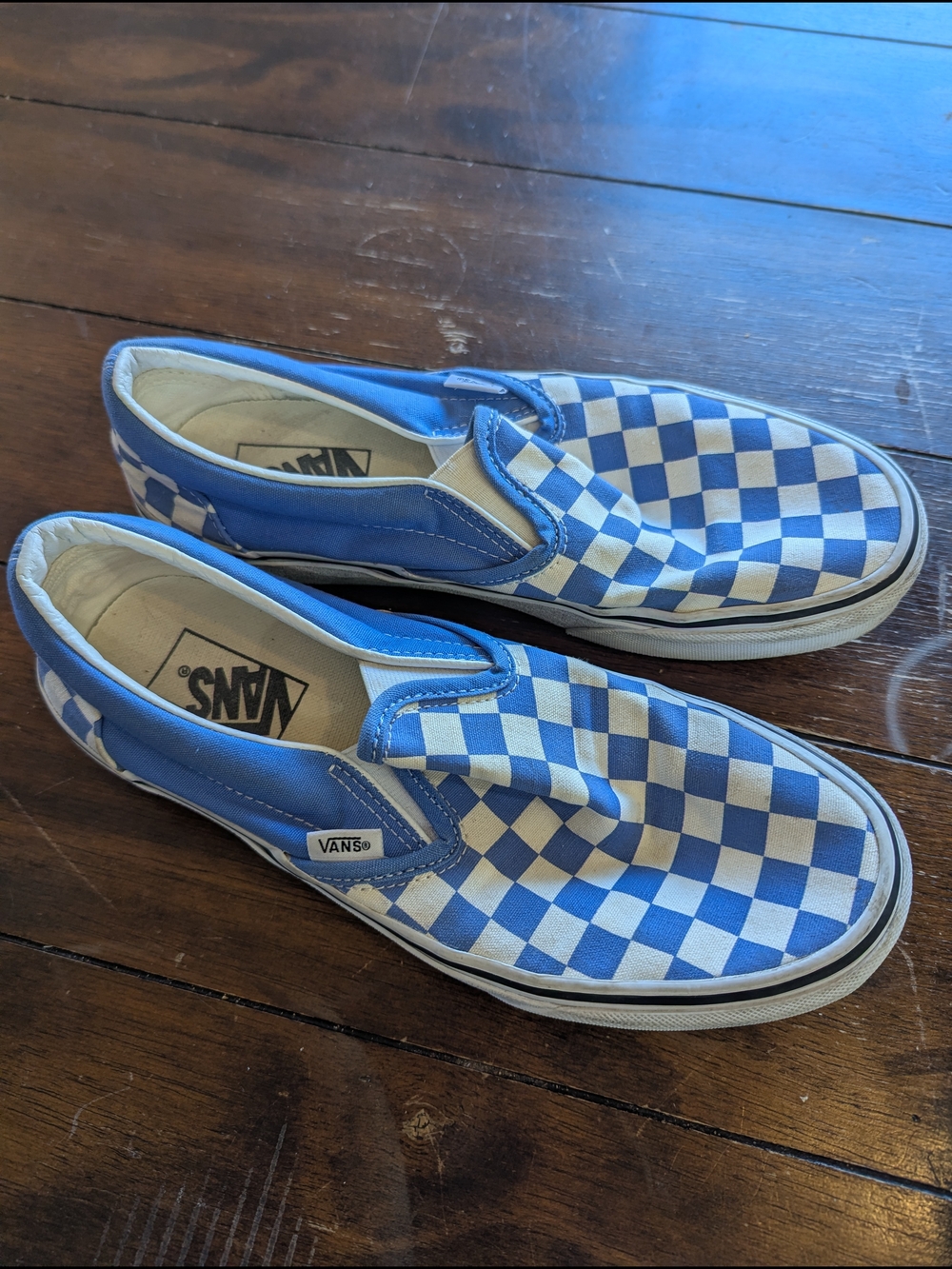 Vans Blue and White Checkerboard Slip-On Sneakers